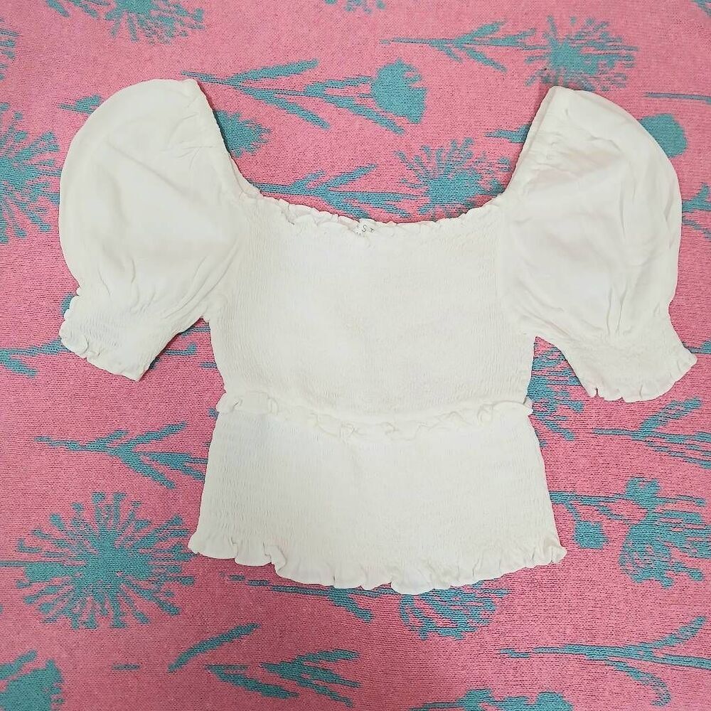 Str the label womens medium cropped top white square neck fitted stretch